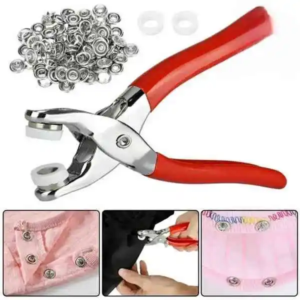 Metal Hand Press Snap Button Pliers Kit With 100 buttons